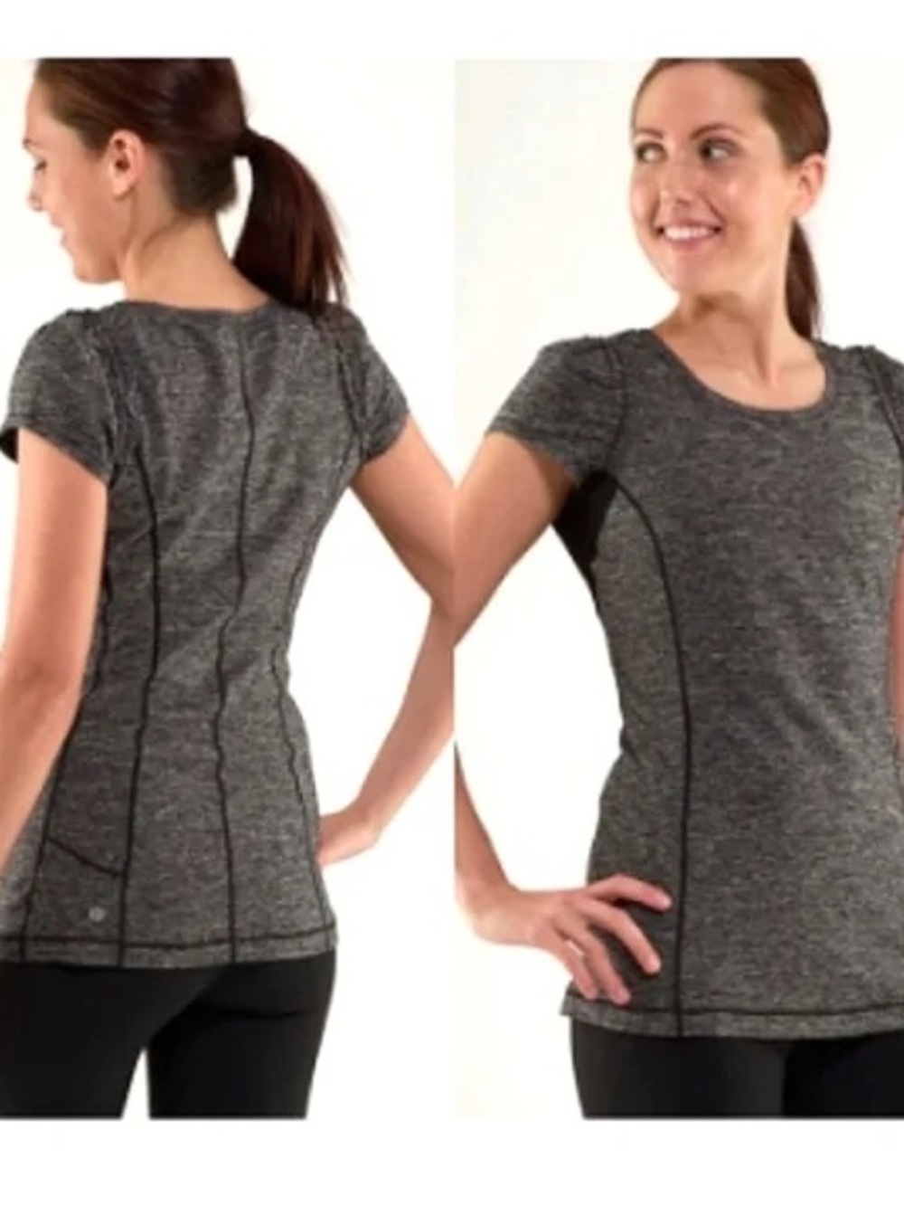 Lululemon Full Tilt Short Sleeve Fitted Heathered Grey Ruffle Stretch Breathable